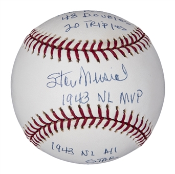 Stan Musial Autographed and Multi-Stat Inscribed OML Selig Baseball (JSA)